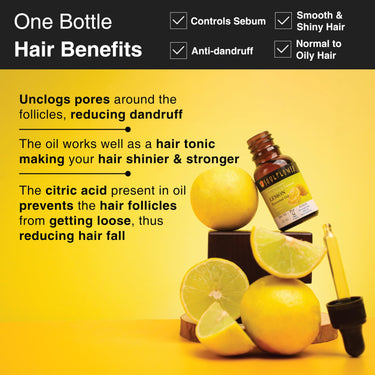 Soulflower Lemon Essential Oil | Hair Fall Control, Pimple, Acne Care, Skin Care & Oil Control | 100% Organic, Pure, Natural & Undiluted Premium Essential Oil|15ml